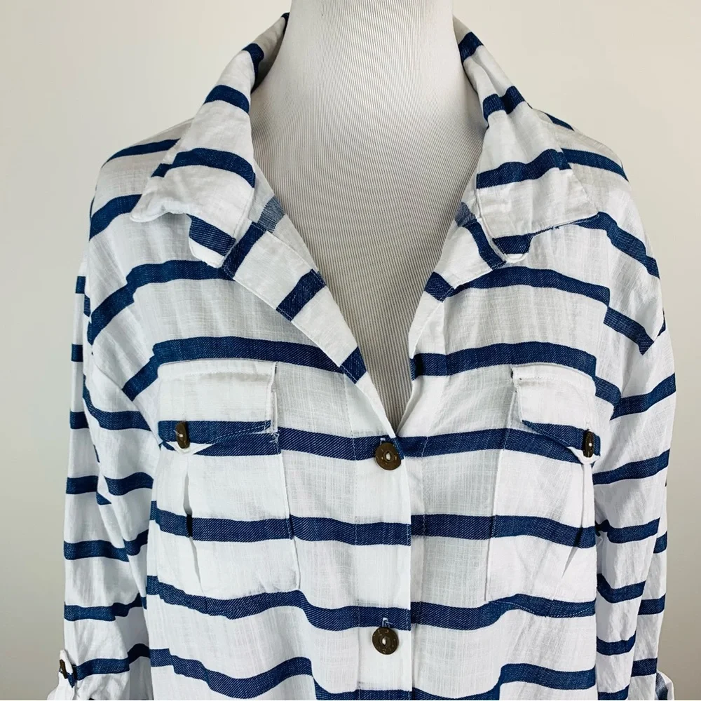 Dotti Striped Button Front Coverup 1X